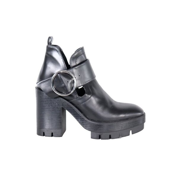 Zara Trafaluc Women's Size US 5.5 Black Lug Sole Ankle Boots Vegan Platform Shoe - Picture 3 of 8